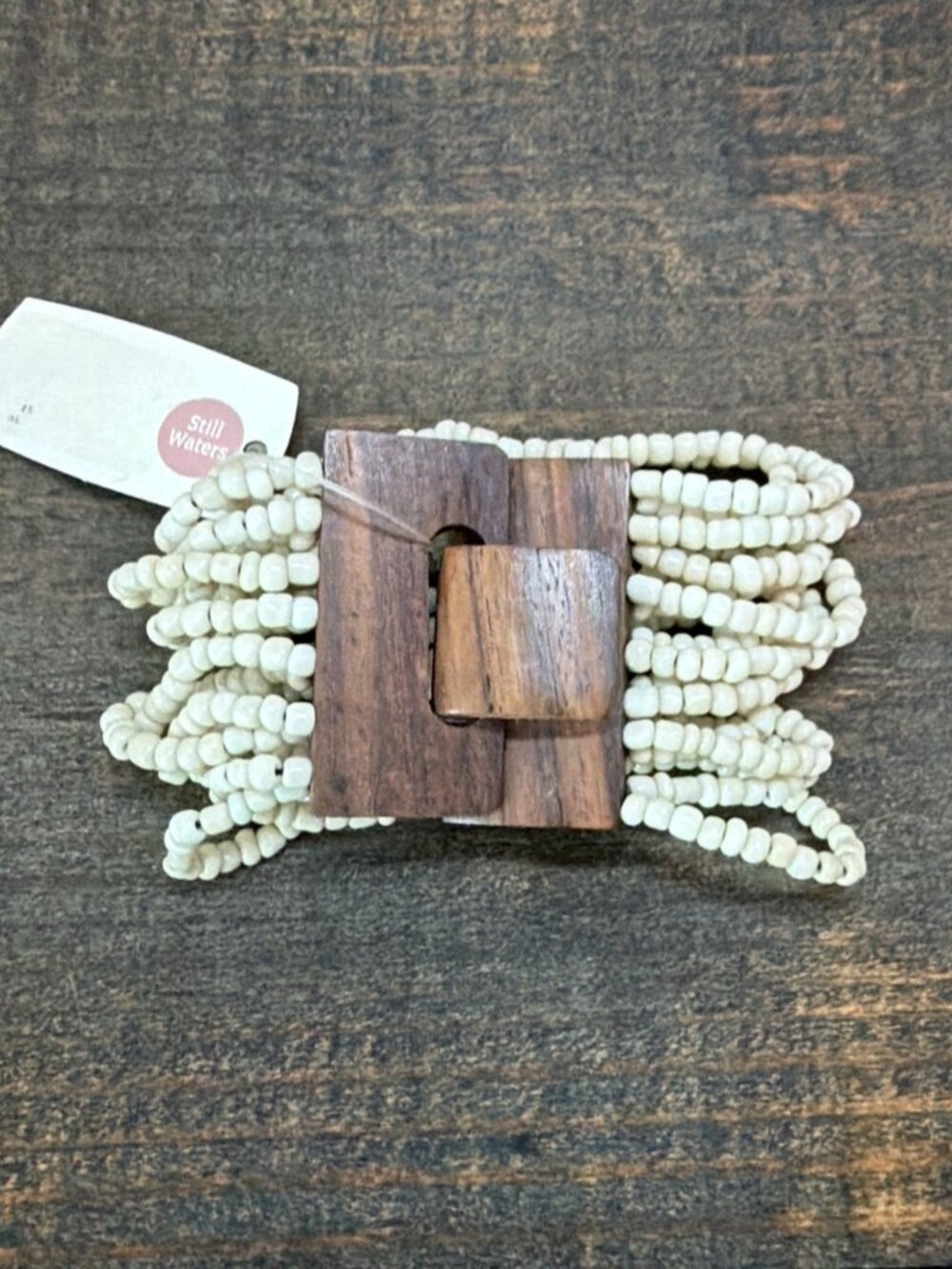 NWT Ivory Balinese Beaded Multi Strand Bracelet Natural Wood Clasp Boho Coastal
